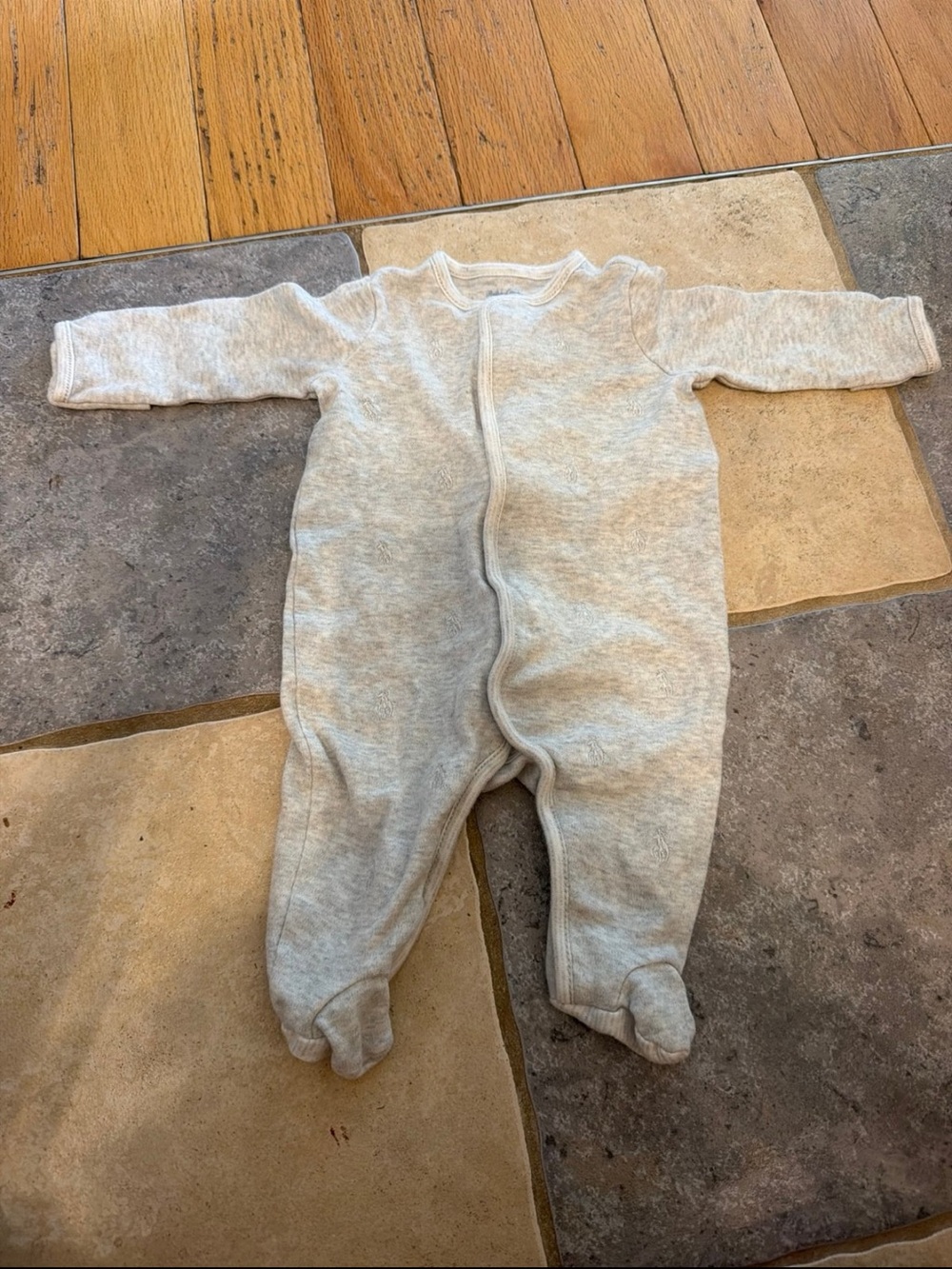 Ralph Lauren Neutral Gray Baby One-Piece Footed Pajamas